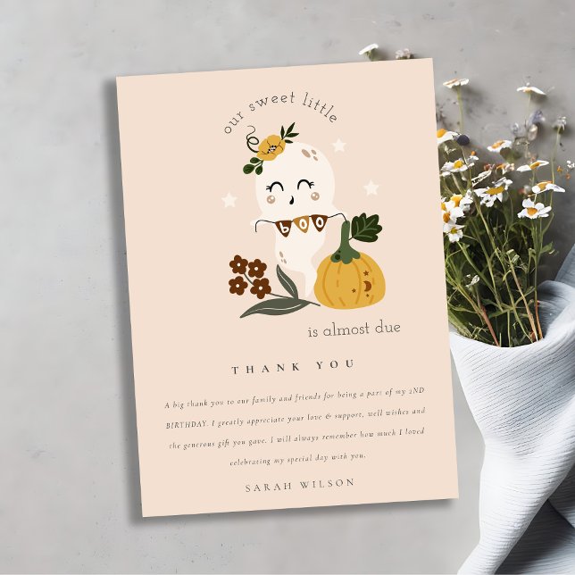 Cartão De Agradecimento Halloween Rubor Fantasma Pequeno Boo Qualquer Idad (Criador carregado)