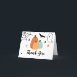 Cartão De Agradecimento Halloween Spooky Birthday Blue Pumpkins<br><div class="desc">Festa de aniversário de Halloween,  obrigado cartas. Vamos fica assustado! Besta de aniversário convidada com abóboras e estrelas e aranhas turquesas.</div>