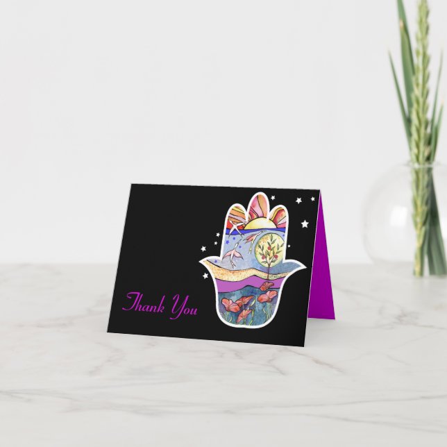 Cartão De Agradecimento HAMSA BEAUTY Bat Mitzvah Folded  Thank You Card (Frente)