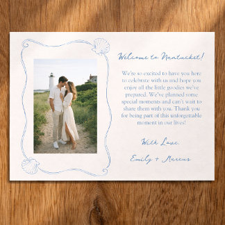 Cartão De Agradecimento Hand Drawn Coastal Shell Wedding Welcome Bag Card