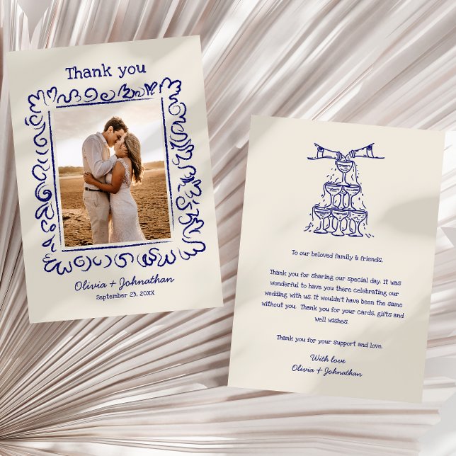 Cartão De Agradecimento Hand Drawn Doodles Wedding (Criador carregado)