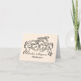 Cartão De Agradecimento hand drawn heart couple whimsical wedding