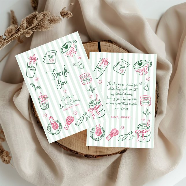 Cartão De Agradecimento Hand Drawn Perfect Matcha Green Bridal Shower (Criador carregado)