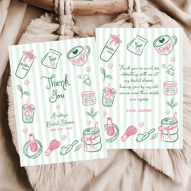 Cartão De Agradecimento Hand Drawn Perfect Matcha Green Bridal Shower (Criador carregado)