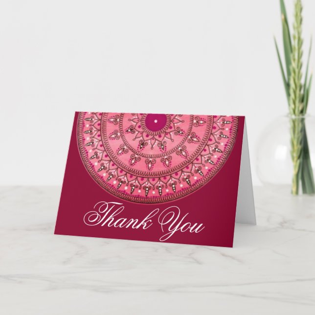 Cartão De Agradecimento Hand Drawn Pretty Red Mandala Thank You Card (Frente)