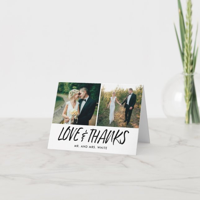Cartão De Agradecimento Hand Lettered Wedding Photo Thank You Card (Frente)