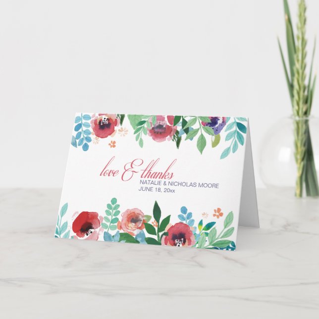 Cartão De Agradecimento Hand-Painted Flowers Folded Photo Card (Frente)