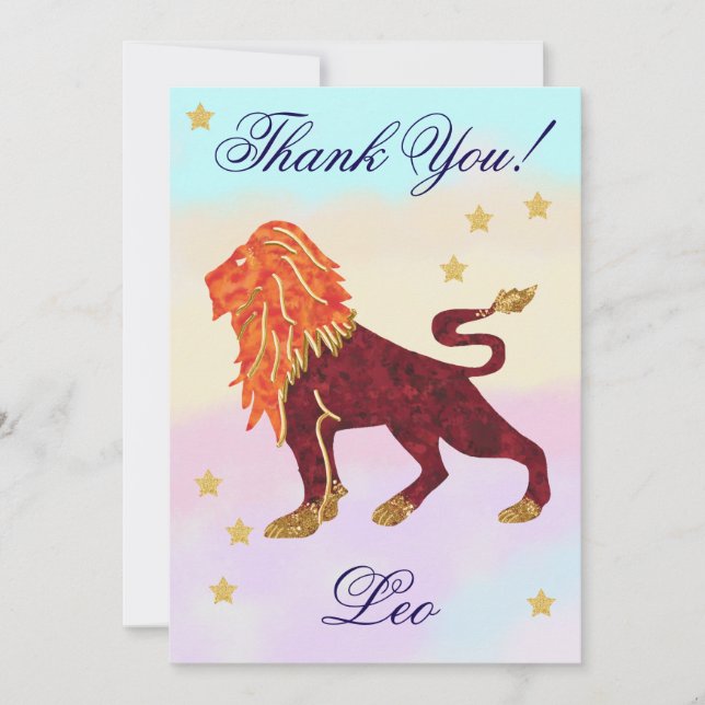 Cartão De Agradecimento Hand-Painted Leo Birthday Thank You (Frente)