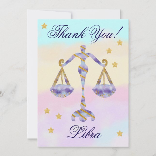 Cartão De Agradecimento Hand-Painted Libra Birthday Thank You (Frente)