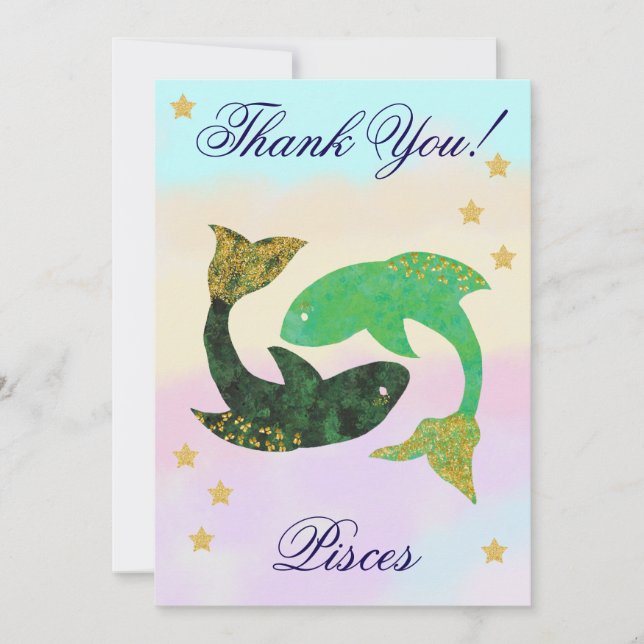 Cartão De Agradecimento Hand-Painted Pisces Birthday Thank You (Frente)