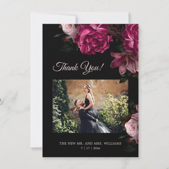 Cartão De Agradecimento Hand Painted Roses Dark Romantic Wedding  (Frente)