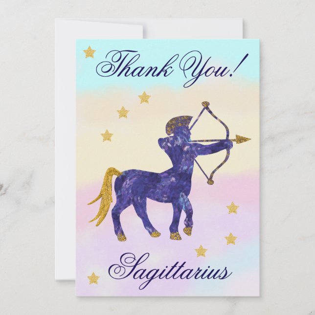 Cartão De Agradecimento Hand-Painted Sagittarius Birthday Thank You (Frente)