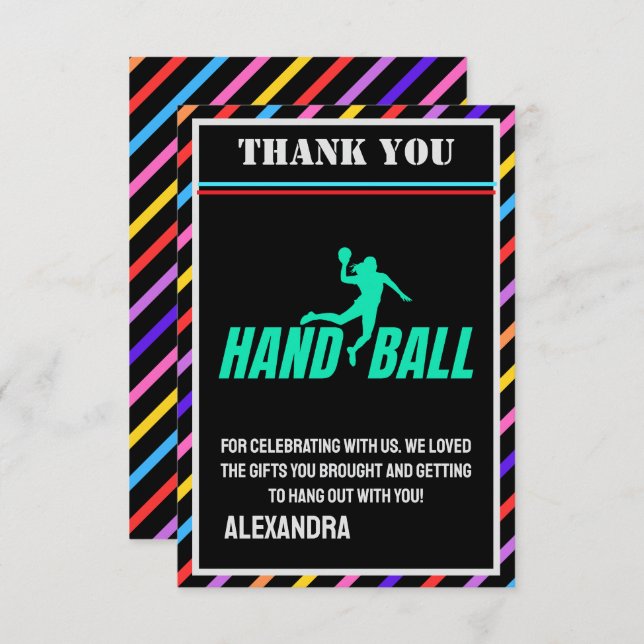 Cartão De Agradecimento Handball Birthday Party, Handball Girl Player  (Frente/Verso)