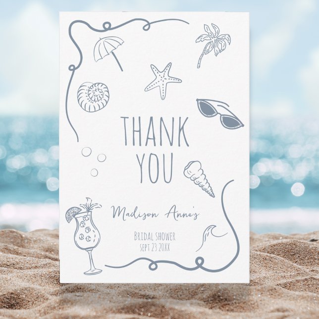 Cartão De Agradecimento HandDrawn Beach Doodle Thank You Bridal Shower (Criador carregado)