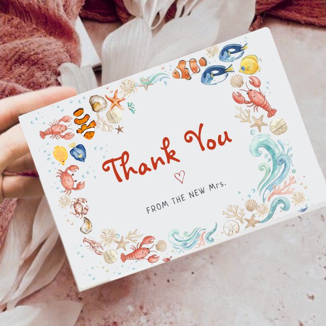 Cartão De Agradecimento Handwritten Script Lobster Bridal Shower Thank You (Criador carregado)