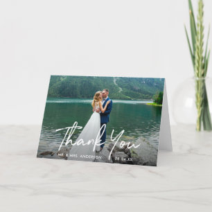 Cartão De Agradecimento Handwritten Script Wedding Photo Fold
