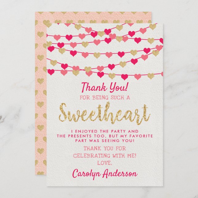 Cartão De Agradecimento Hang Love Hearts Little Sweetheart Aniversário (Frente/Verso)