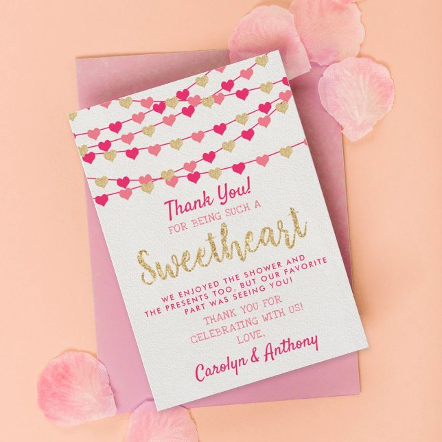 Cartão De Agradecimento Hanging Love Hearts Little Sweetheart Baby Shower (Criador carregado)