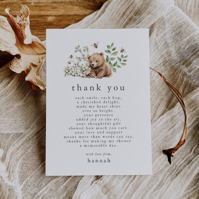 Cartão De Agradecimento HANNAH Boho Summer Bear Woodland Chá de fraldas (HANNAH Boho Summer Bear Bee Woodland Baby Shower Thank You Card)