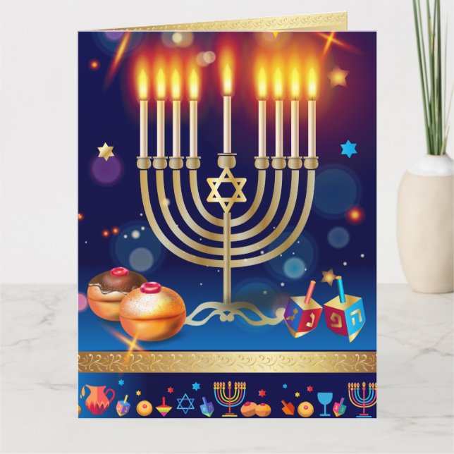 Cartão De Agradecimento Hanukkah Beautiful Gold Menorah Greeting Card (Frente)