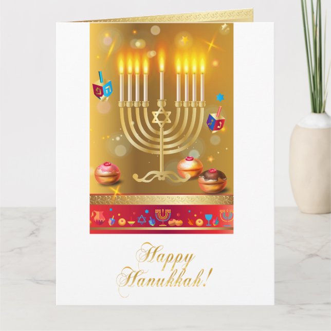 Cartão De Agradecimento Hanukkah Beautiful Gold Menorah Jewish Holiday (Frente)