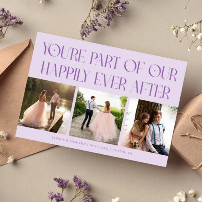 Cartão De Agradecimento Happily Ever After Lilac Wedding Photo (Criador carregado)