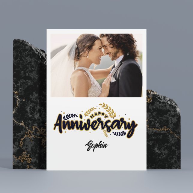 Cartão De Agradecimento Happy Anniversary With Photo Card (Criador carregado)