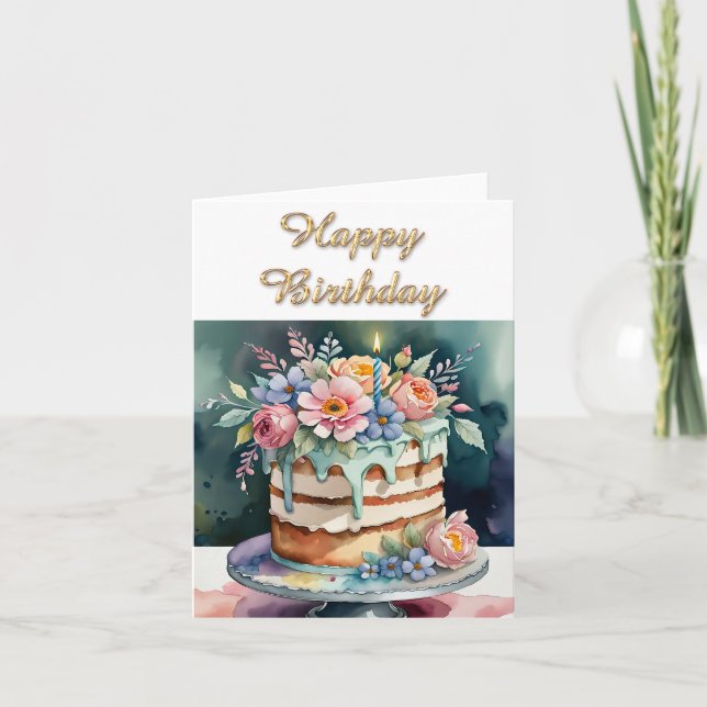 Cartão De Agradecimento Happy Birthday Cake and Candles Greeting Card (Frente)