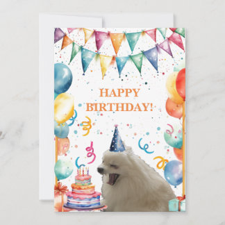 Cartão De Agradecimento Happy Birthday Card With Pup, Cake, and Balloons