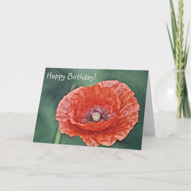 Cartão De Agradecimento Happy Birthday Luscious Red Poppy (Frente)