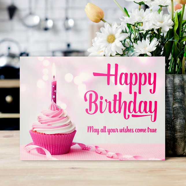 Cartão De Agradecimento Happy Birthday Pink Cupcake Birthday Card (Happy Birthday Pink Cupcake Birthday Card)