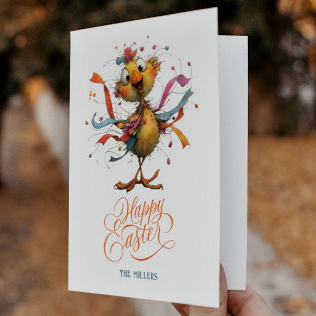 Cartão De Agradecimento Happy Easter Whimsical Easter Chicken Illustration (Criador carregado)