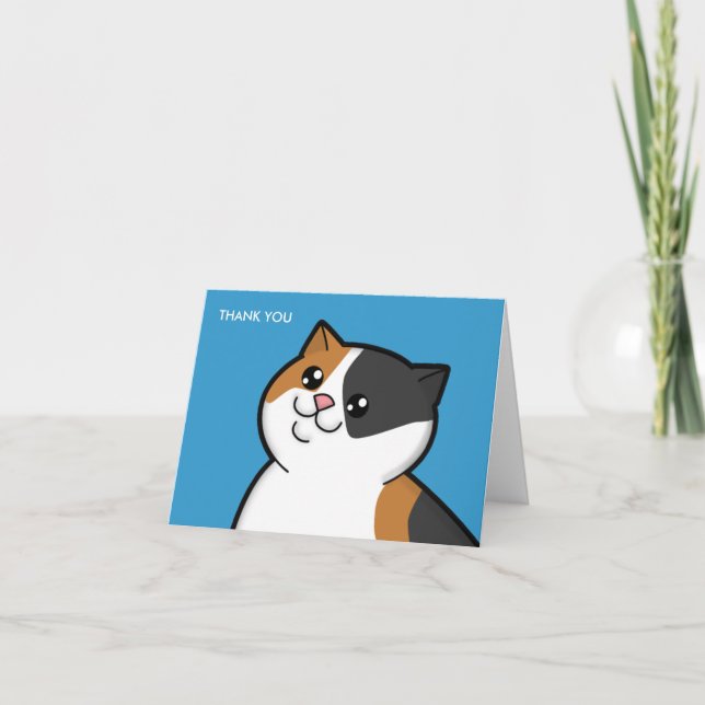 Cartão De Agradecimento Happy Fat Calico Cat Thank You Note Cards (Frente)
