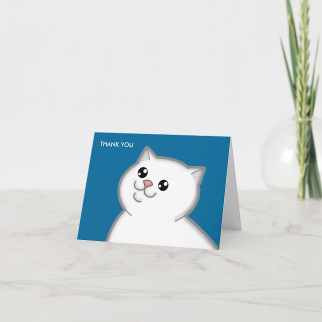 Cartão De Agradecimento Happy Fat White Cat Thank You Note Cards (Frente)