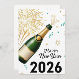 Cartão De Agradecimento Happy New Year 2026 Champagne & Fireworks Greeting