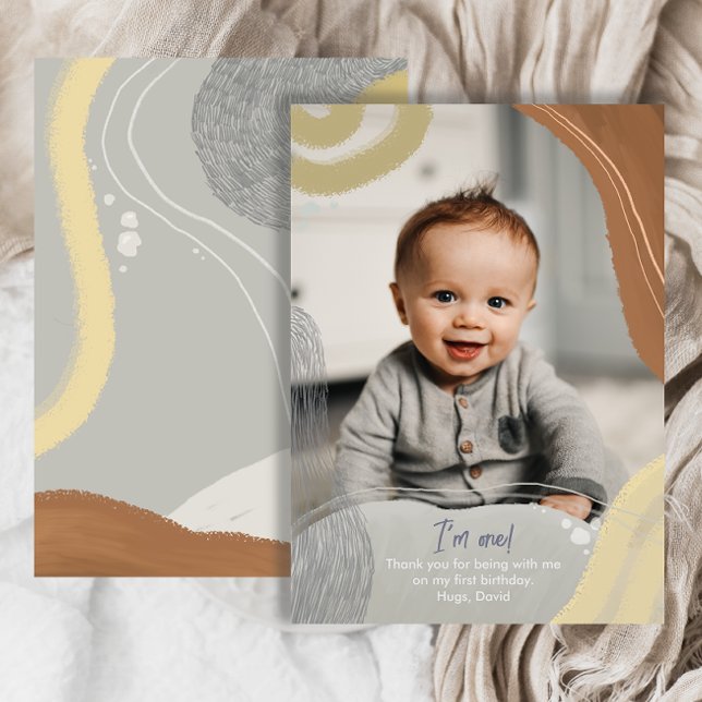 Cartão De Agradecimento Happy One Photo Birthday boy Flat Thank You Card (Criador carregado)