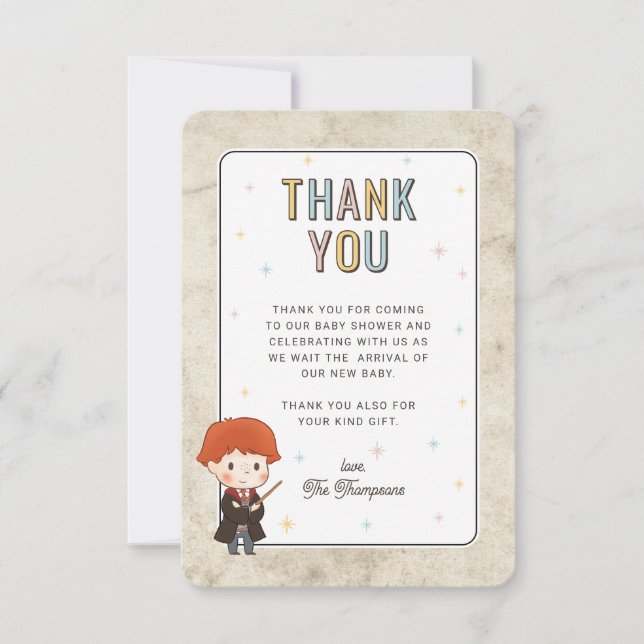 Cartão De Agradecimento Harry Potter Chibi Ron Weasley Wizard Baby Shower (Frente)