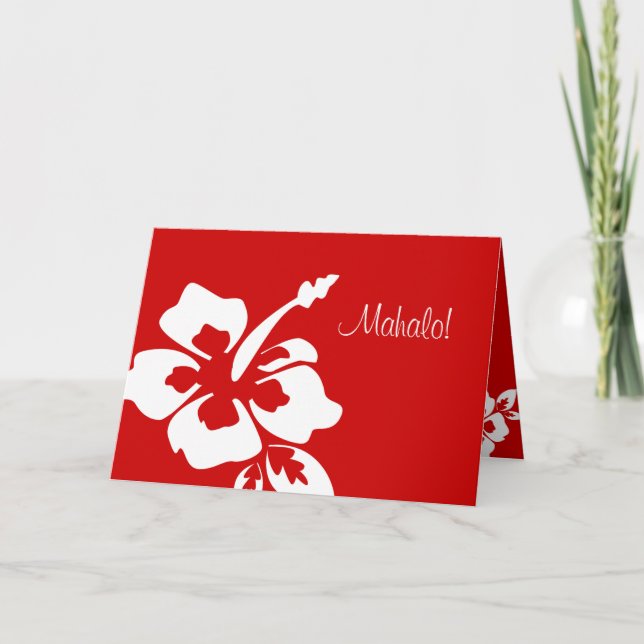 Cartão De Agradecimento Hawaiian Wedding Thank You Cards Hibiscus Red (Frente)