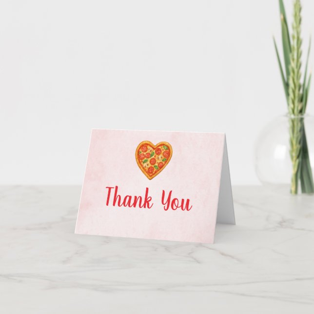 Cartão De Agradecimento Heart Shaped Pizza Thank You Card | Red Checkered (Frente)