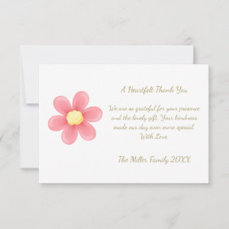 Cartão De Agradecimento Heartfelt Thank You Card with Pink Daisy 
