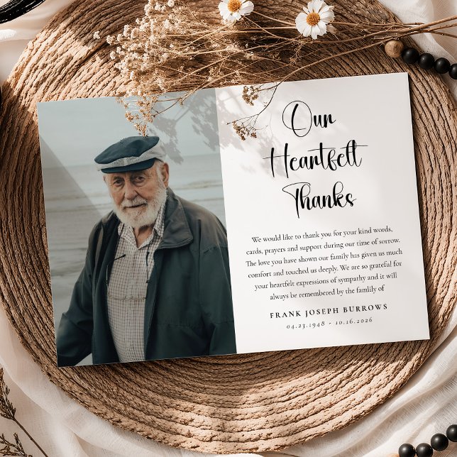 Cartão De Agradecimento Heartfelt Thanks Funeral Photo & Message Sympathy  (Criador carregado)
