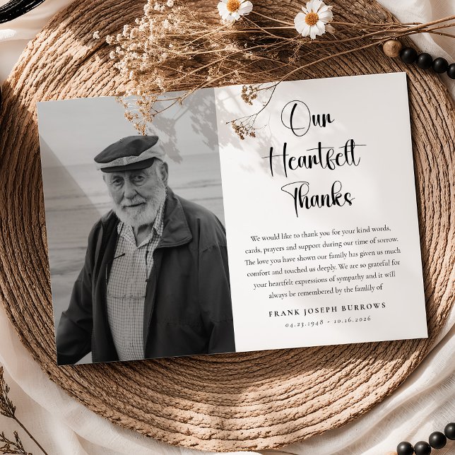 Cartão De Agradecimento Heartfelt Thanks Funeral Photo & Message Sympathy  (Criador carregado)