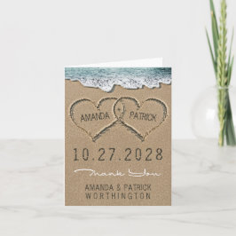 Cartão De Agradecimento Hearts in the Sand Beach Wedding Thank You Cards