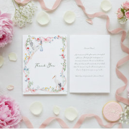 Cartão De Agradecimento Heirloom Rose Ribbon and Stork Hostess