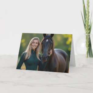 Cartão De Agradecimento Helena Chevalier com seu companheiro de cavalo fie