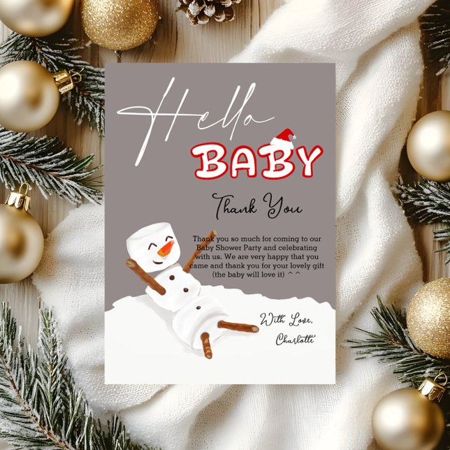Cartão De Agradecimento Hello Baby Cute Snowman Baby Shower (Criador carregado)
