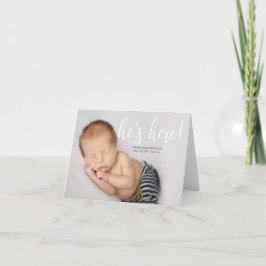 Cartão De Agradecimento He's Here Photo Birth Announcement Folded Card