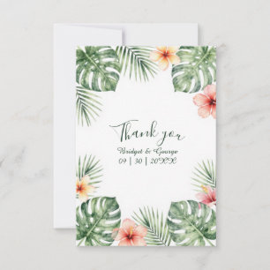 Cartão De Agradecimento Hibisco Casamento Tropical Floral Vintage Havaí
