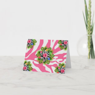 Cartão De Agradecimento Hibisco tropical e listras exóticas de zebra rosa