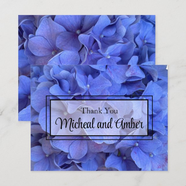 Cartão De Agradecimento Hídrangas florais do periwinkle azul Elegante (Frente/Verso)